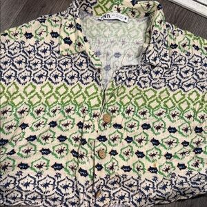 Zara Men's Casual Shirt - Green and Blue Pattern